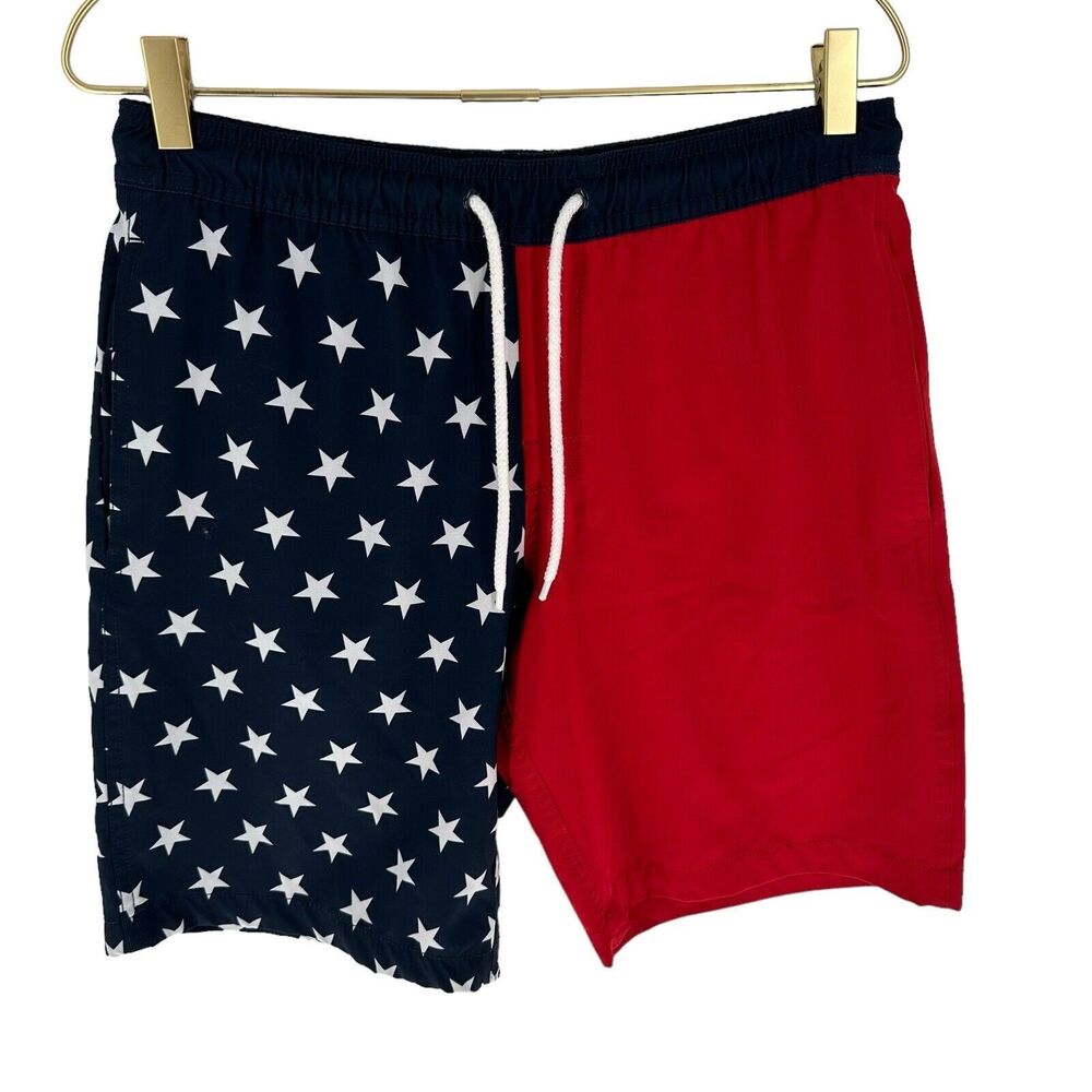 Gap Swim Trunks Men Small Red White Blue Shorts Brief Lined USA American Flag